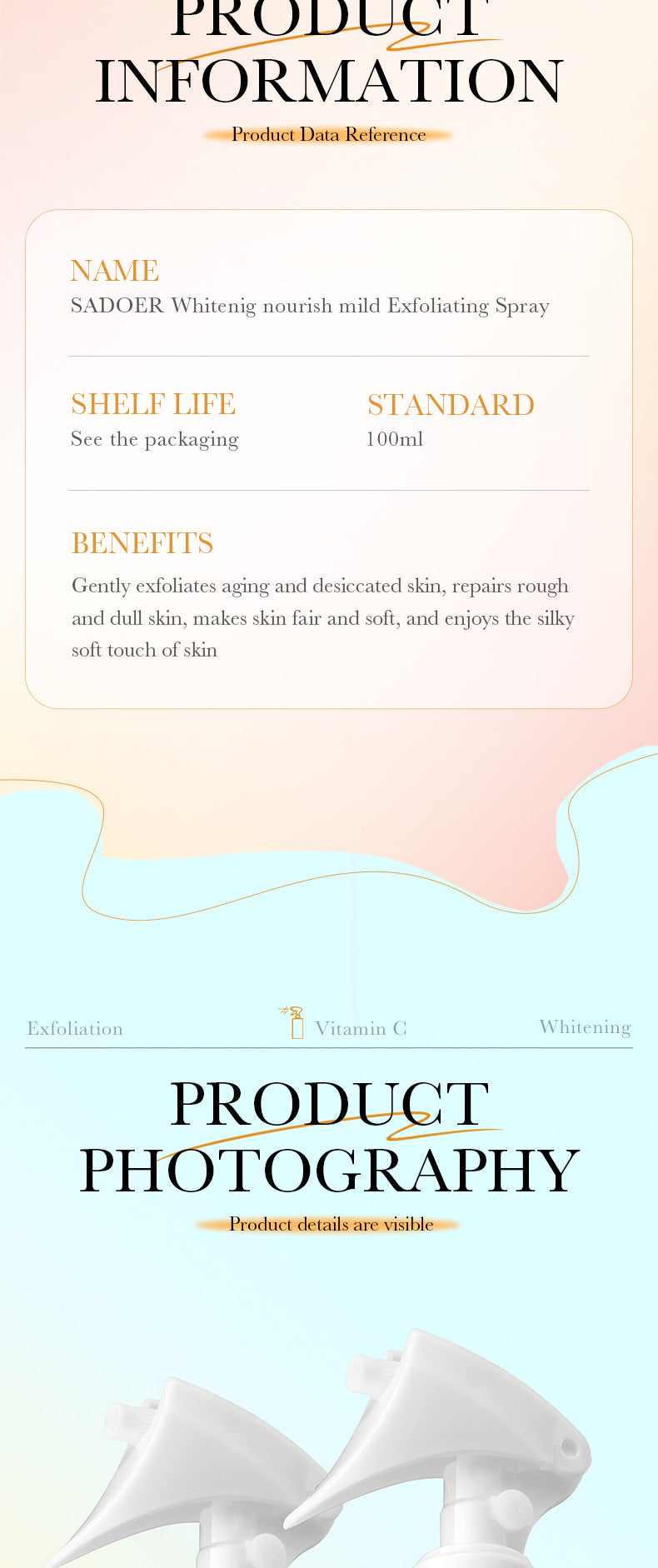 Full English Exfoliating Spray SADOER Exfoliating Gentle Cleansing Body Hydrating Spray  Wholesale