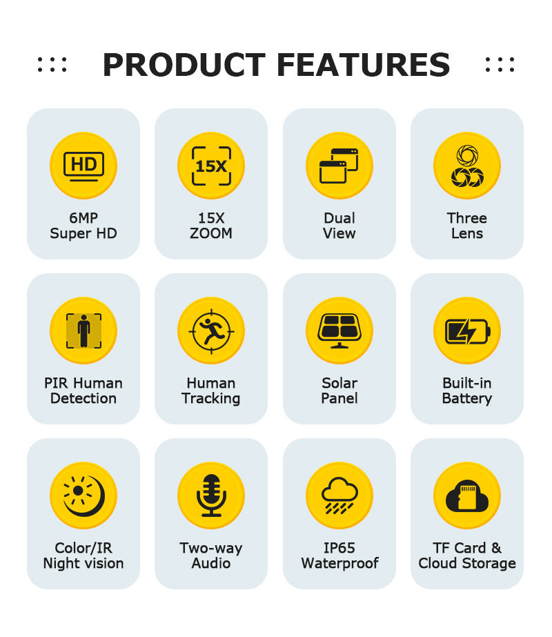 Manufacturer Private Model Outdoor4G Three-eye Solar Camera6MP High Definition Full Color1510x Zoom Solar Surveillance