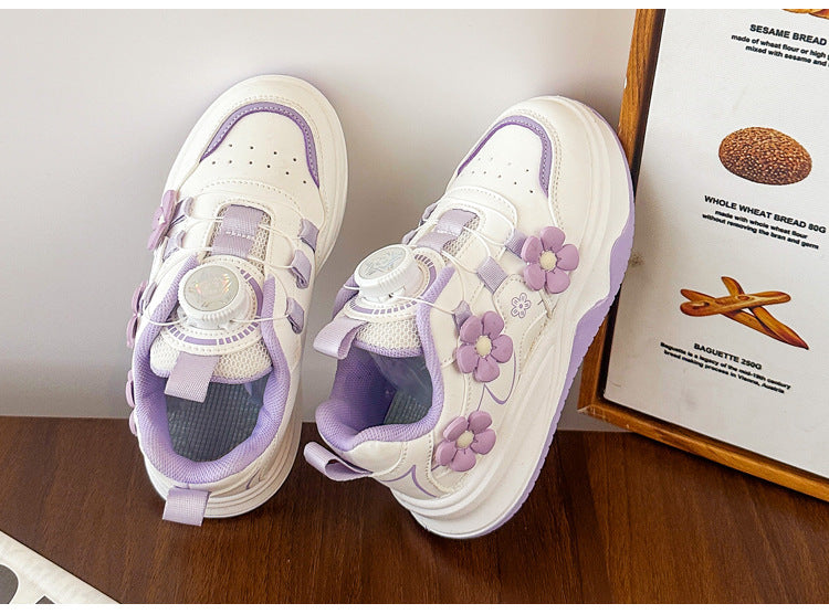 Children's Sports Shoes Spring and Autumn2025New Student Knob Girls' White Sneakers Versatile Casual Girls' Running Shoes