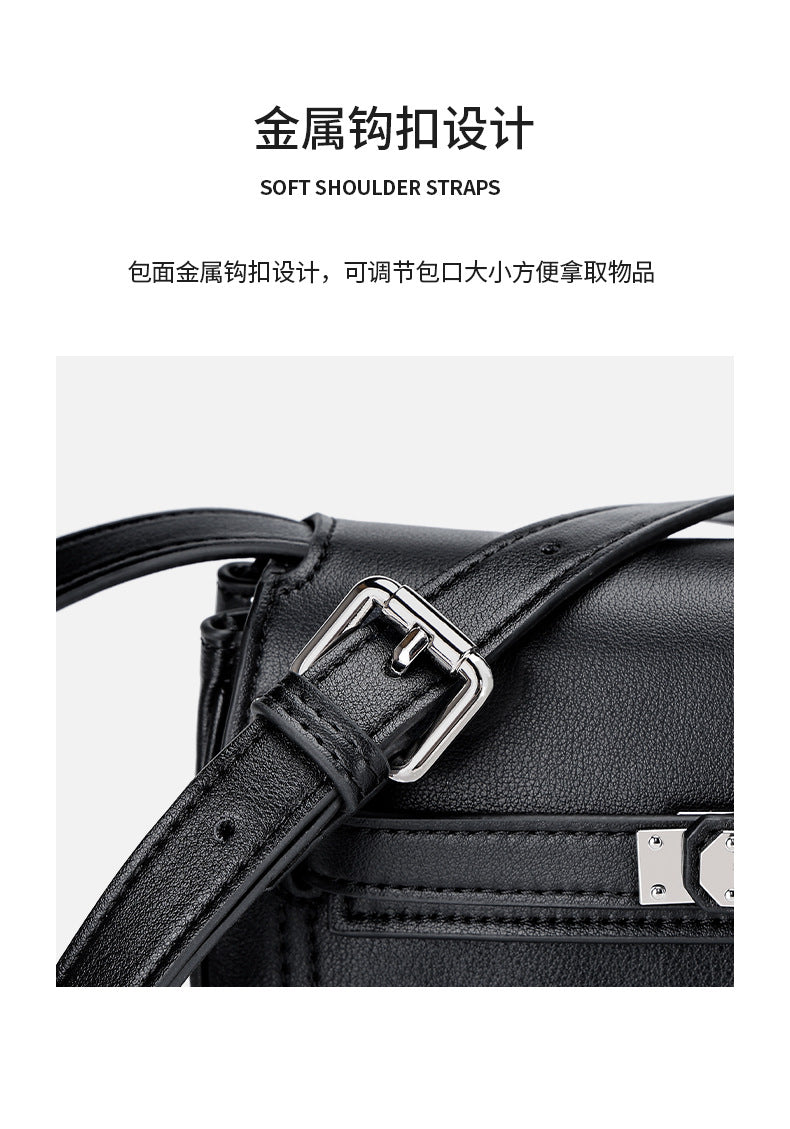 European and American Style Casual Women's Small Crossbody Bag2025New Fashionable Lightweight Single Shoulder Crossbody Bag with Buckle Genuine Leather Kelly Bag