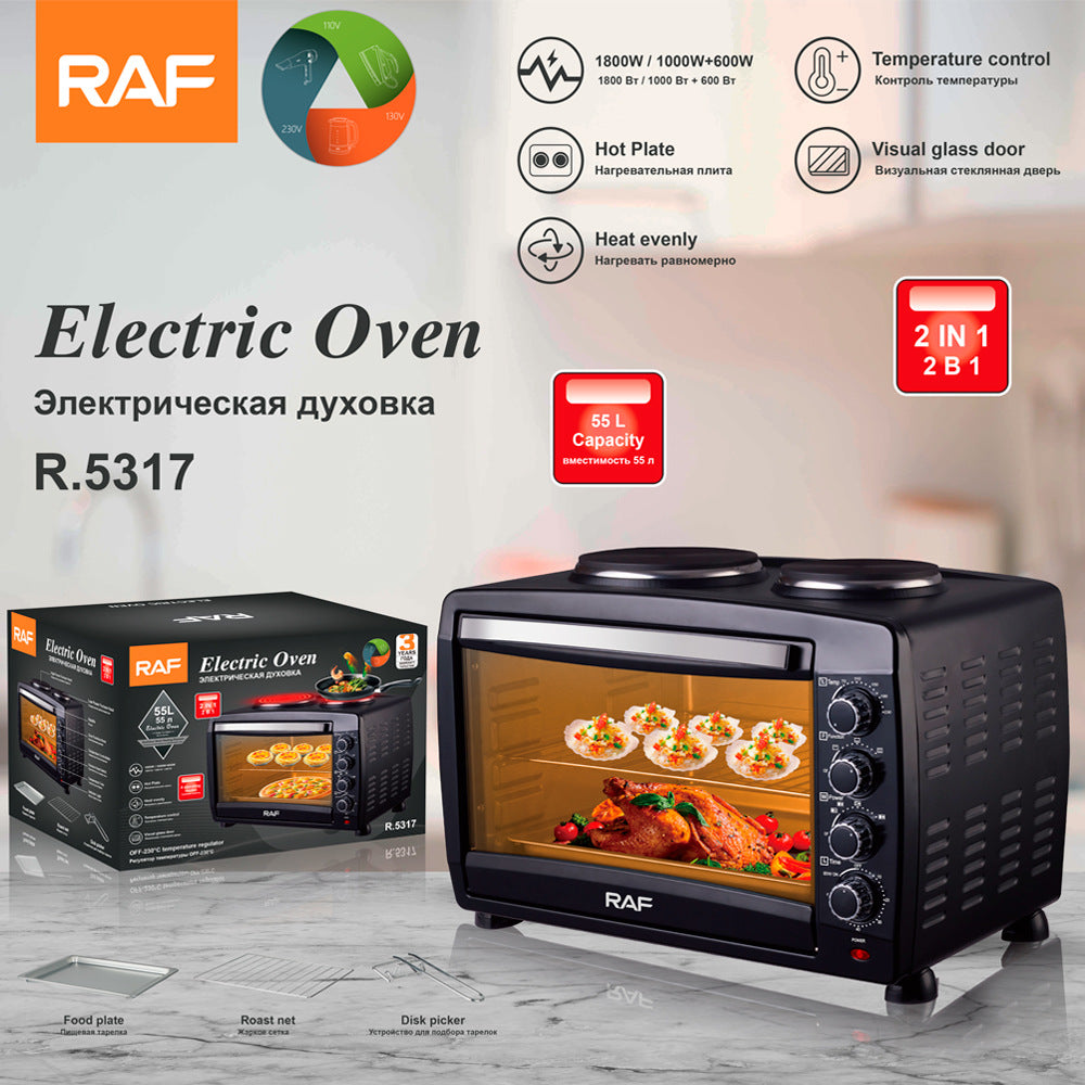 RAF European Standard 2-in-1 Multifunctional Electric Oven Household Kitchen Appliance for Baking Cakes and Stir-frying55L