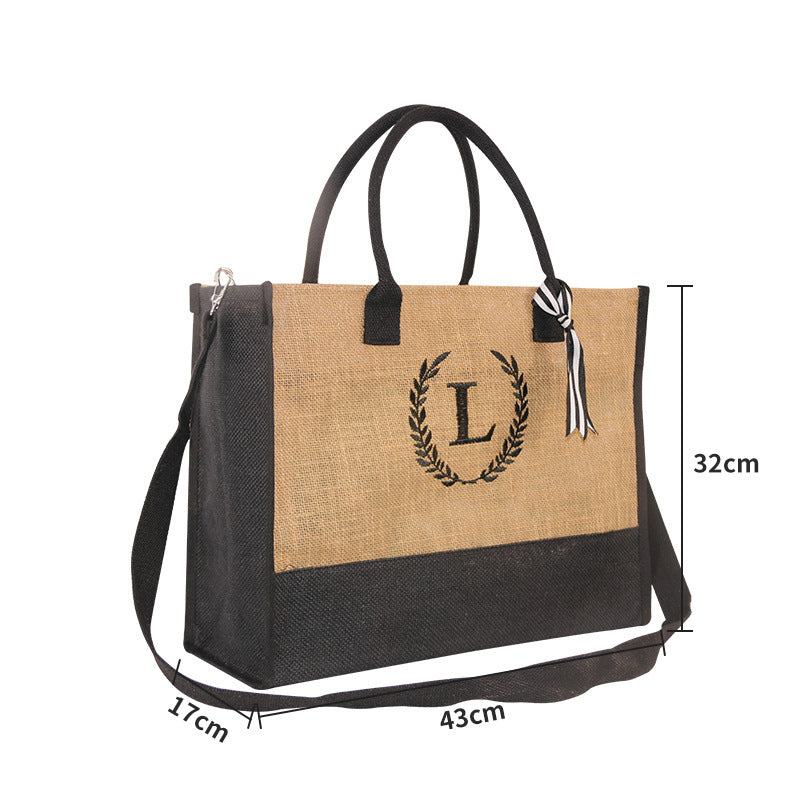 New In-Stock Coated Embroidered Letter Bag Burlap Bag Vintage Personalized Casual Shopping Bag Burlap Tote Bag
