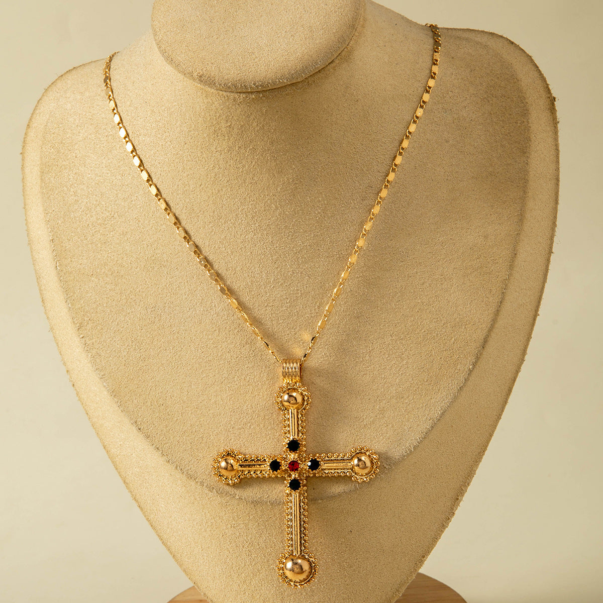 European and American Retro Hollow Diamond Cross Pendant Necklace Gothic Style Black Layered Wear Y Type Necklace