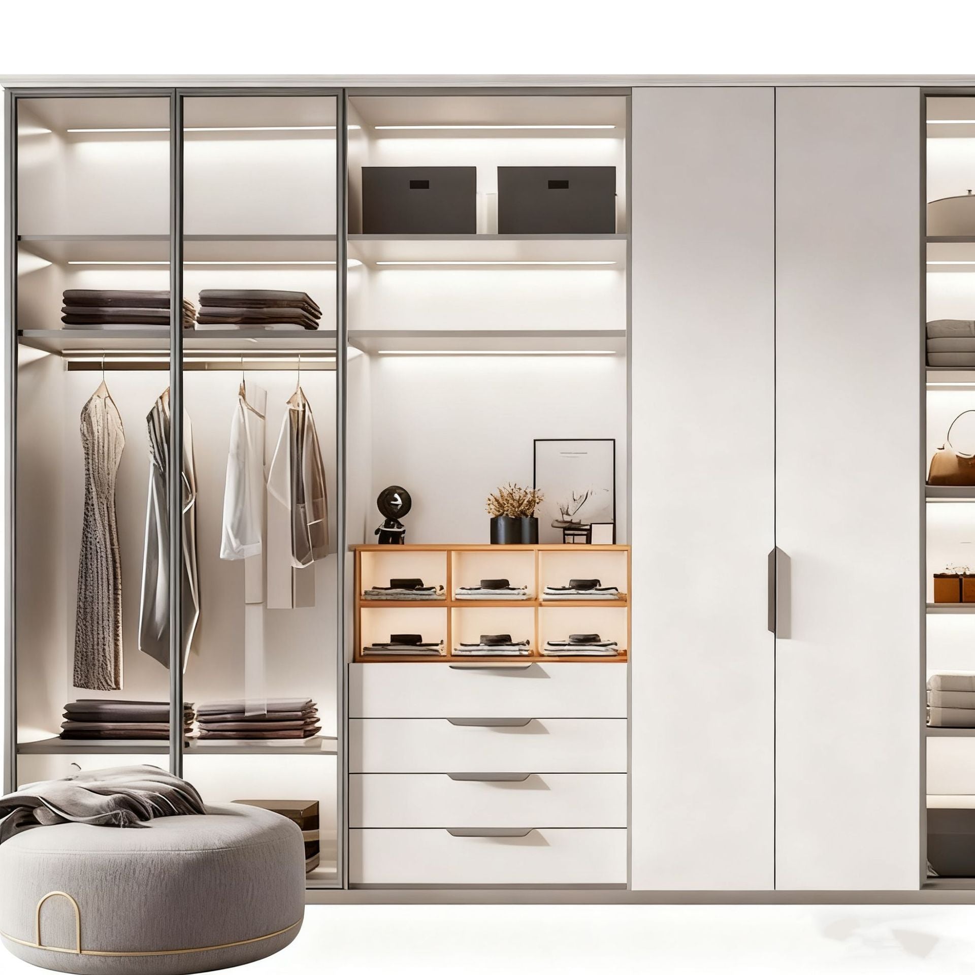 Whole House Custom Bedroom Furniture Aluminum Alloy Wardrobe Light Luxury Glass Door Cloakroom Large Capacity Wardrobe Source Manufacturer