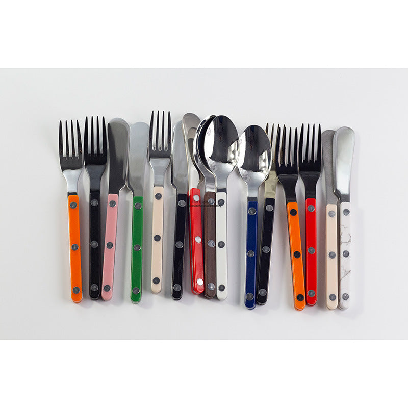 304Mirror Western Tableware Set ABS Handle Butter Knife Fork Spoon Clip Handle Steak Dessert Spoon Fork Plastic Handle