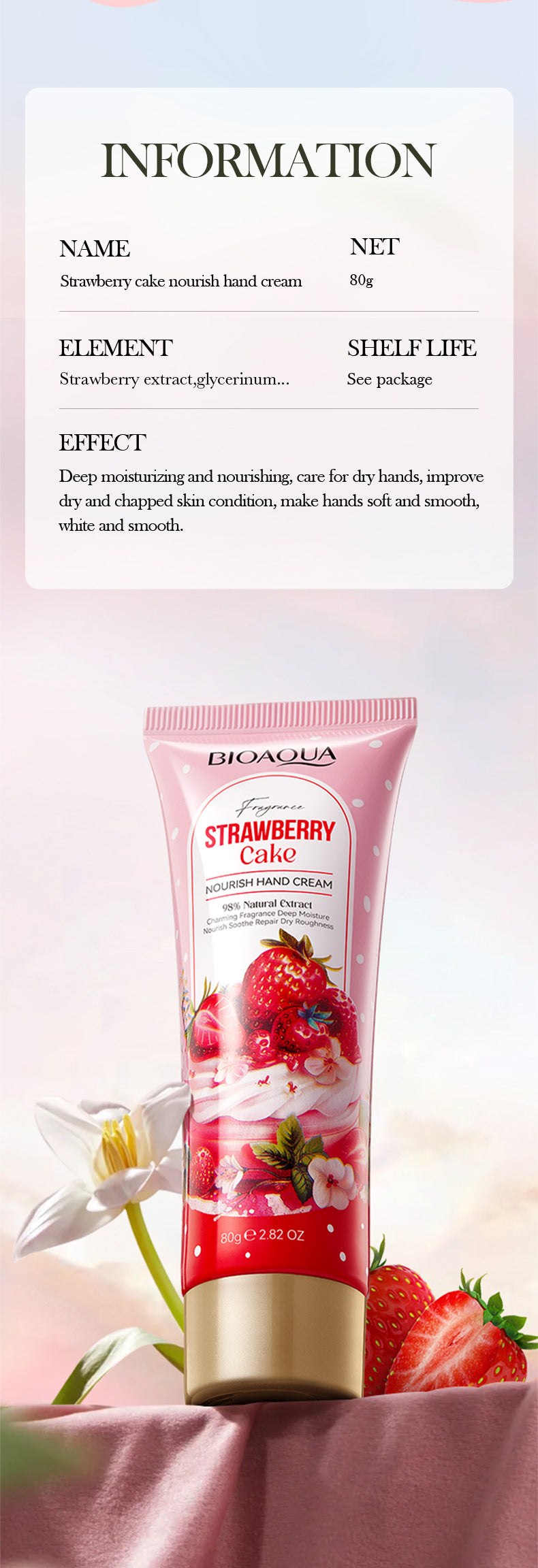 Full English Strawberry Cake Nourishing Hand Cream BIOAOUA Autumn and winter moisturizing hand cream  foreign trade wholesale