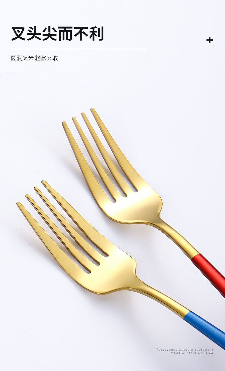 Hot-selling Portuguese Stainless Steel Tableware24Set of Western Dining gold Steak Knife Fork Spoon Gift Box Set