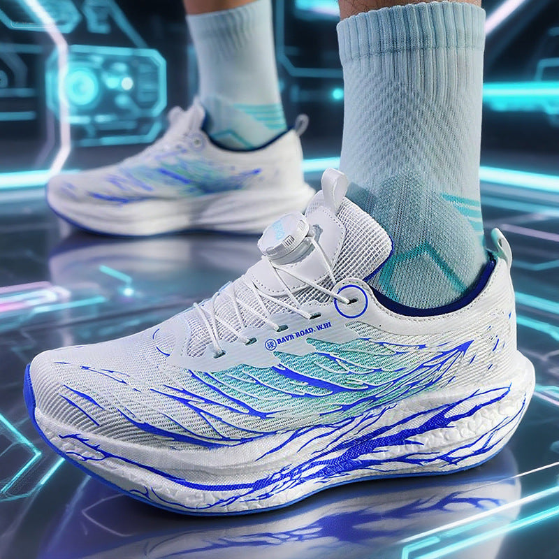 2025New Rotating Buckle Couple Fluorescent Trendy Fashion Running Shoes Real Explosive Carbon Plate Rebound Shock Absorption Sports Shoes