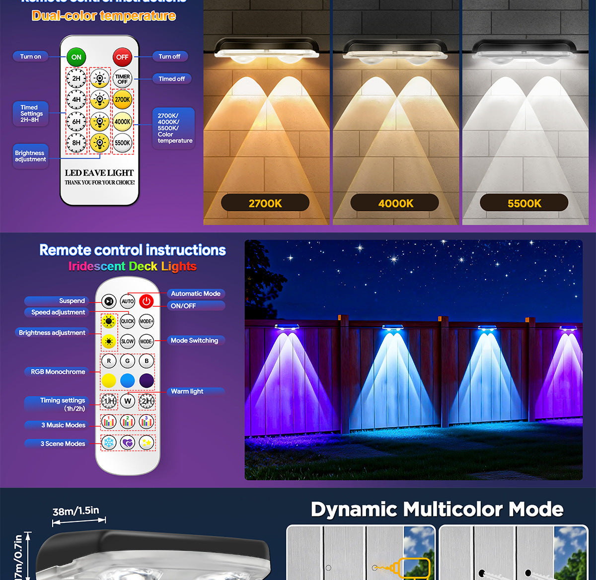 Bluetooth fence light RGBCW Iridescent Fence Light Wall Washer Light Fence Light Garden Light Waterproof Decorative Light