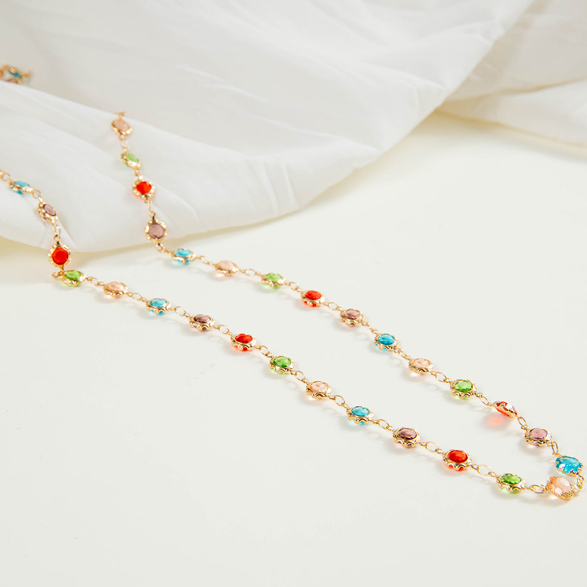 Simple Colorful Beaded Tassel y Chain Necklace Elegant Versatile Diamond-Studded Sweater Chain Jewelry