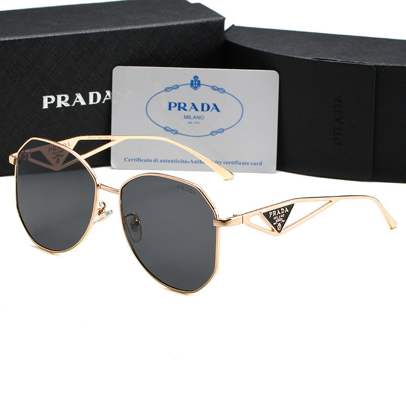 PR Home gold Triangle Logo Glasses Frame Women Irregular Large Frame Natural Trendy Glasses Unisex Sunglasses57Couple