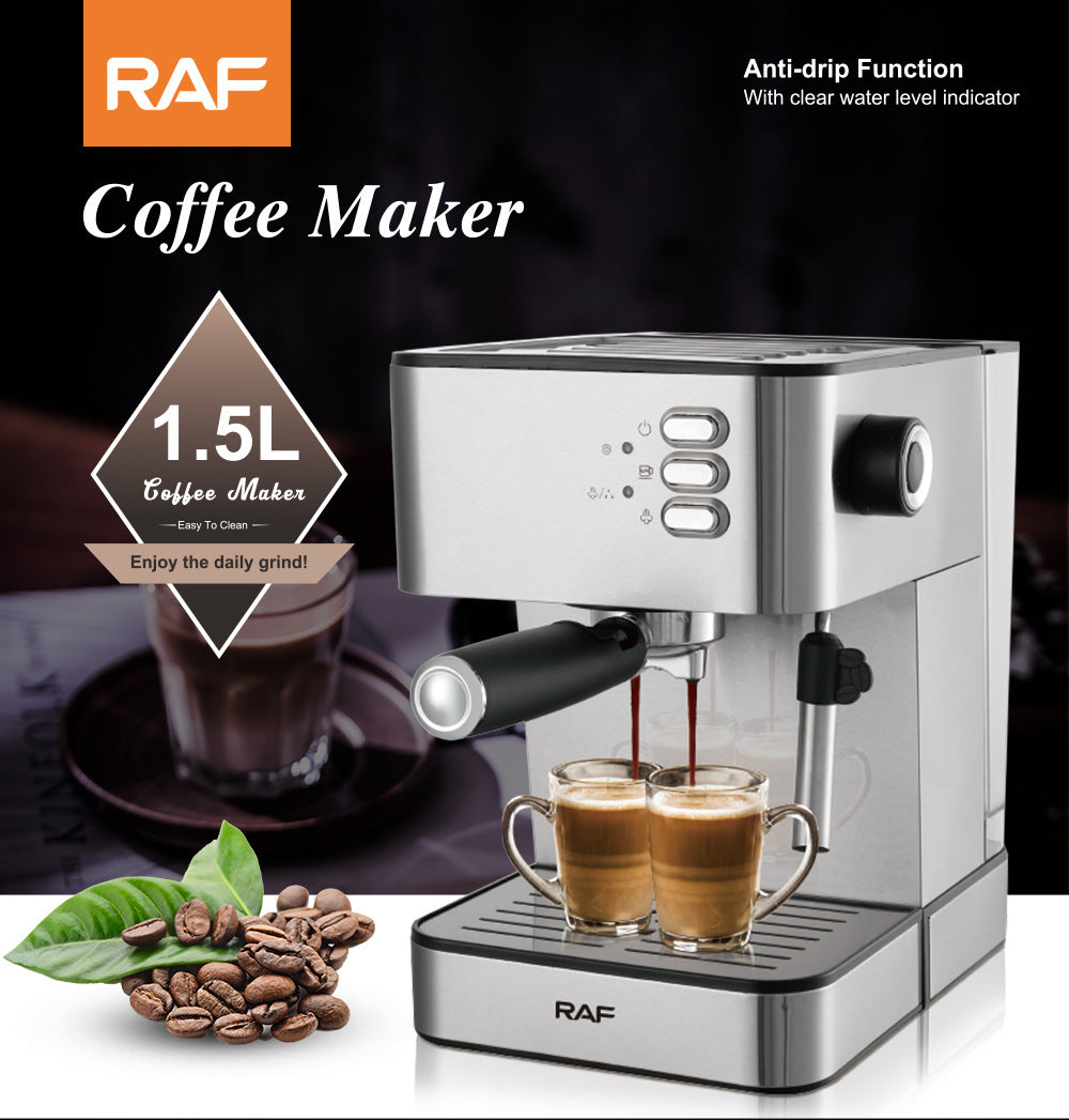 RAF Coffee Machine Household EU Plug Small Italian Semi-automatic Steam Milk Frother Integrated Coffee Pot
