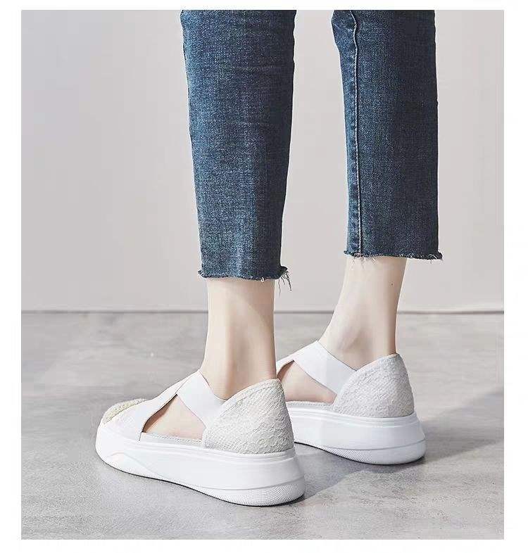 Women's Summer Fisherman Shoes2025New Trendy Hollow Breathable Thick-Soled Platform Shoes Slip-On Loafers Single Shoes