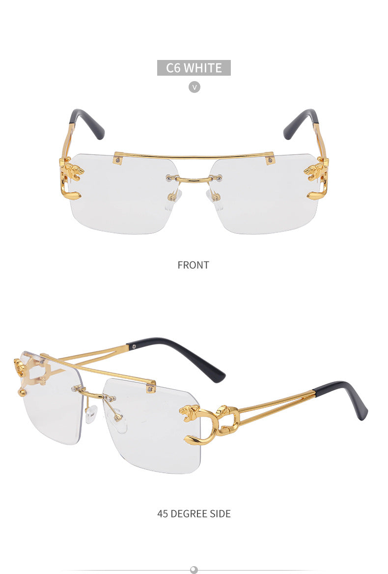 European and American Retro Double Bridge Sunglasses for Men Fashion Leopard Rimless Cut Edge Sunglasses for Women Wholesale shades