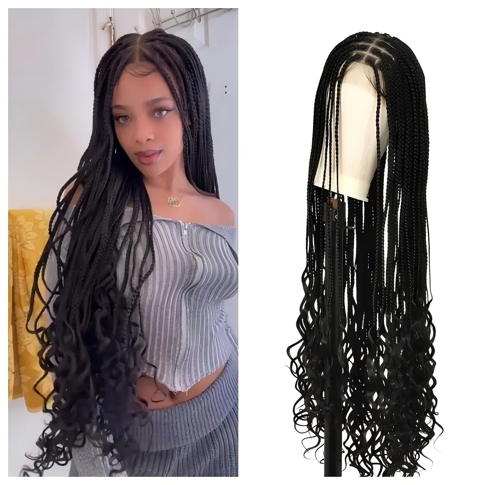 Cross-Border Crochet Hair Wig Three-Strand Braid Tail Flower Braided Braid Curly Dreadlock Hair Extensions Box Braids Full Lace