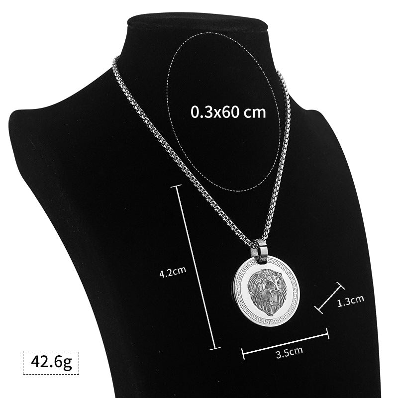 New Stainless Steel 3D Relief Lion Head Pendant European and American Hip Hop Personality Trendy Brand Titanium Steel Necklace Wholesale