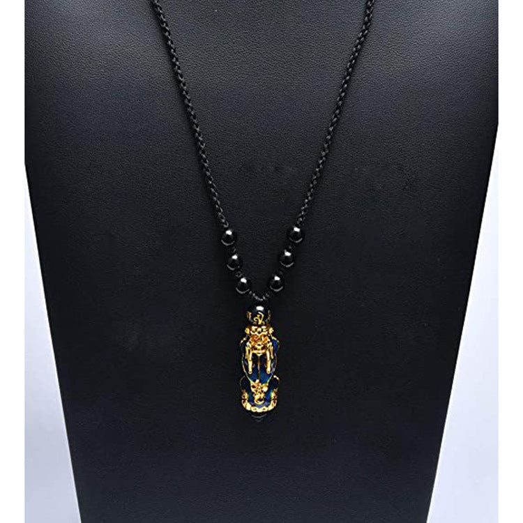 Pixiu Necklace for Men High-end Imitation Obsidian National Style Necklace Temperature-sensitive Color-changing Lucky Pixiu Buddha Bead Necklace