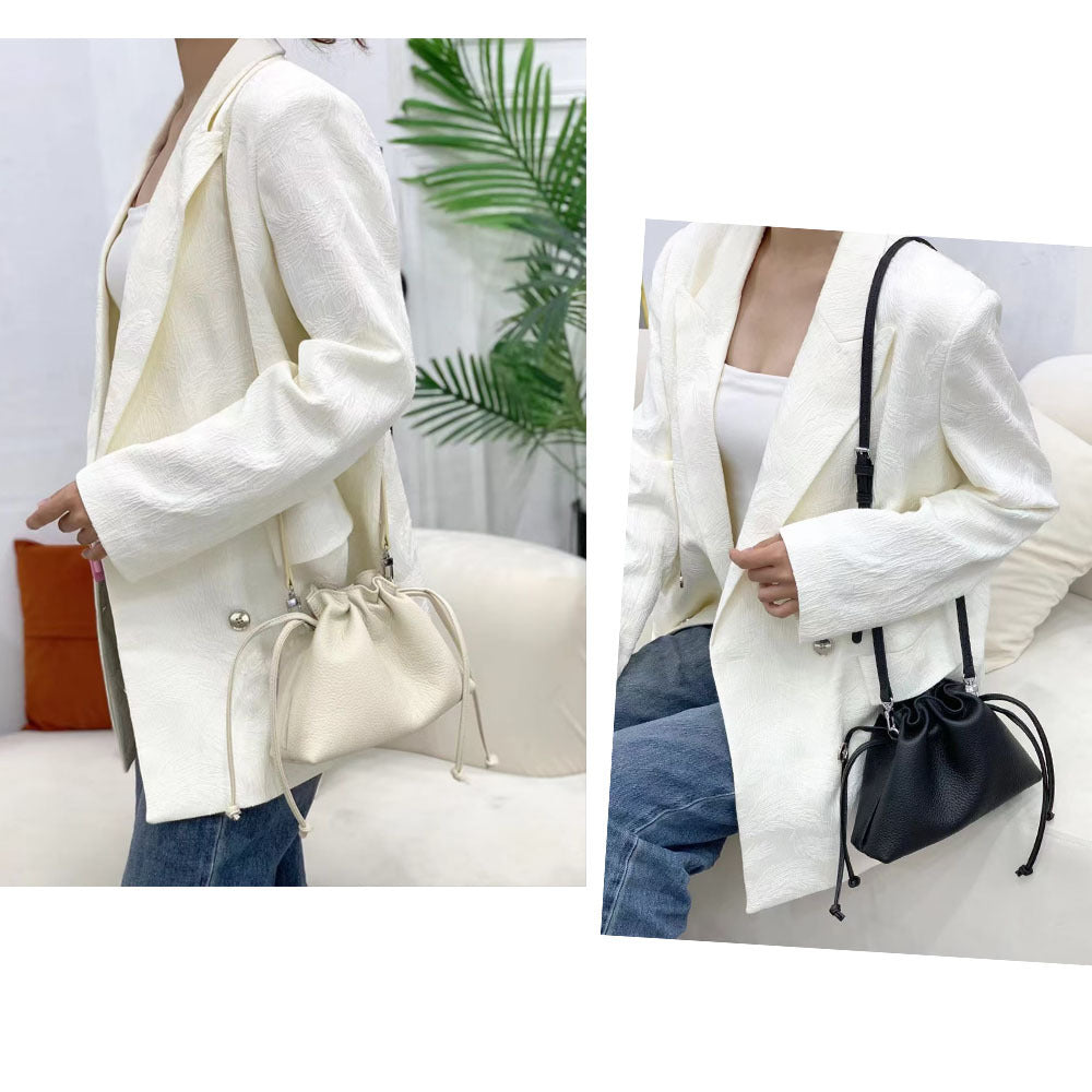 Wholesale pleated cloud bag genuine leather small handbag for women bag Bucket Bag Top Layer Cowhide Niche ins Shoulder Crossbody Bag