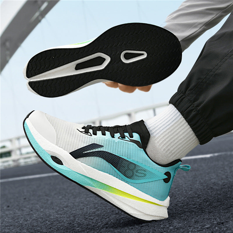 Autumn and Winter New Style Wind Chasing por Double Mesh Real Explosive Carbon Plate Rebound Cushioning Running Shoes Student Racing Training Sports Shoes