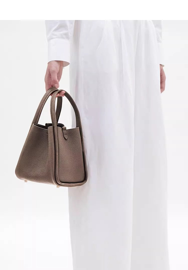 Medium Size Basket Series Women's Bag Top Layer Cowhide Fashion Women's Bag Large Capacity Shoulder Bag Crossbody Handbag Bucket Bag