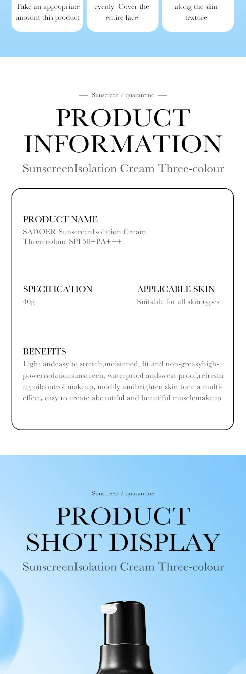 Full English Makeup SADOER Three-color Rainbow Primer Brightening Skin Tone Sunscreen Makeup Base  Wholesale