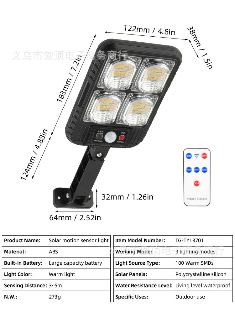 New solar light for outdoor use LED Wall Lamp Remote-Controlled Garden Path Light Garage Light with Human Body Sensor