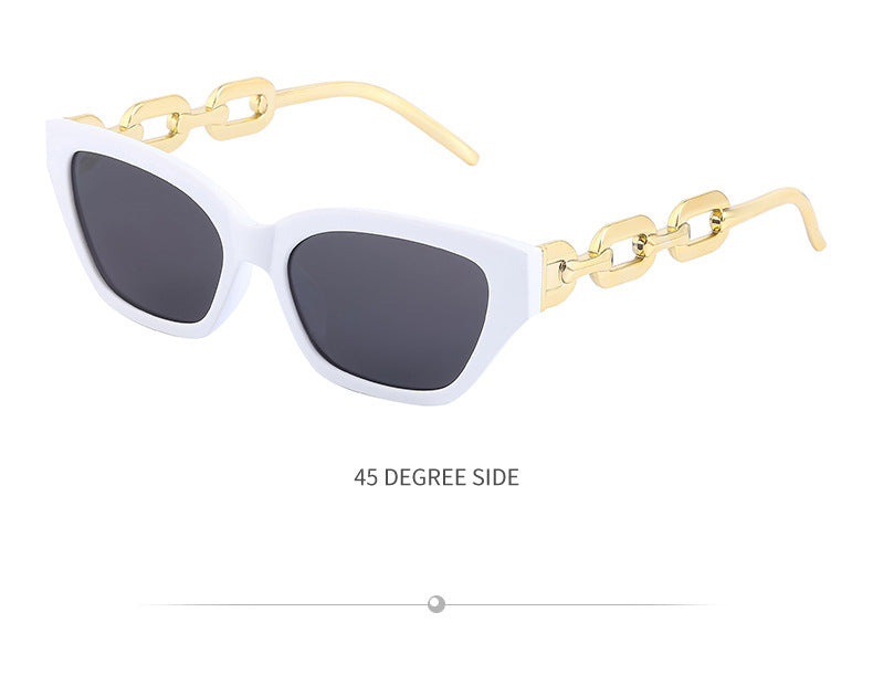 European and American Small Frame Cat Eye Sunglasses for Women, New High Altitude Style, Internet Celebrity Thick Chain Sunglasses, Trendy Women's Glasses Wholesale