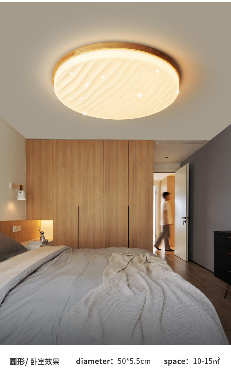 Tmall Smart Solid Wood Ceiling Light led Bedroom Lamp Round Modern Minimalist Log Room Lamp Living Room Lamp Home