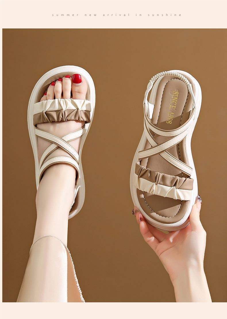 Waterproof Platform Roman Sandals for Women, Breathable Non-Slip Thick Sole Women's Shoes, Student Outdoor Casual Versatile Elastic Strap Beach Shoes