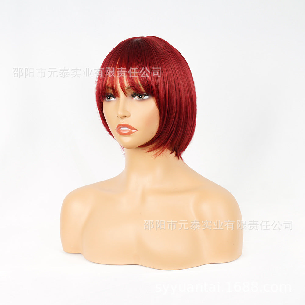 Air Bangs Medium Short Straight Hair BOBO Wig BUGwigs Neck-length European and American African Short Hair