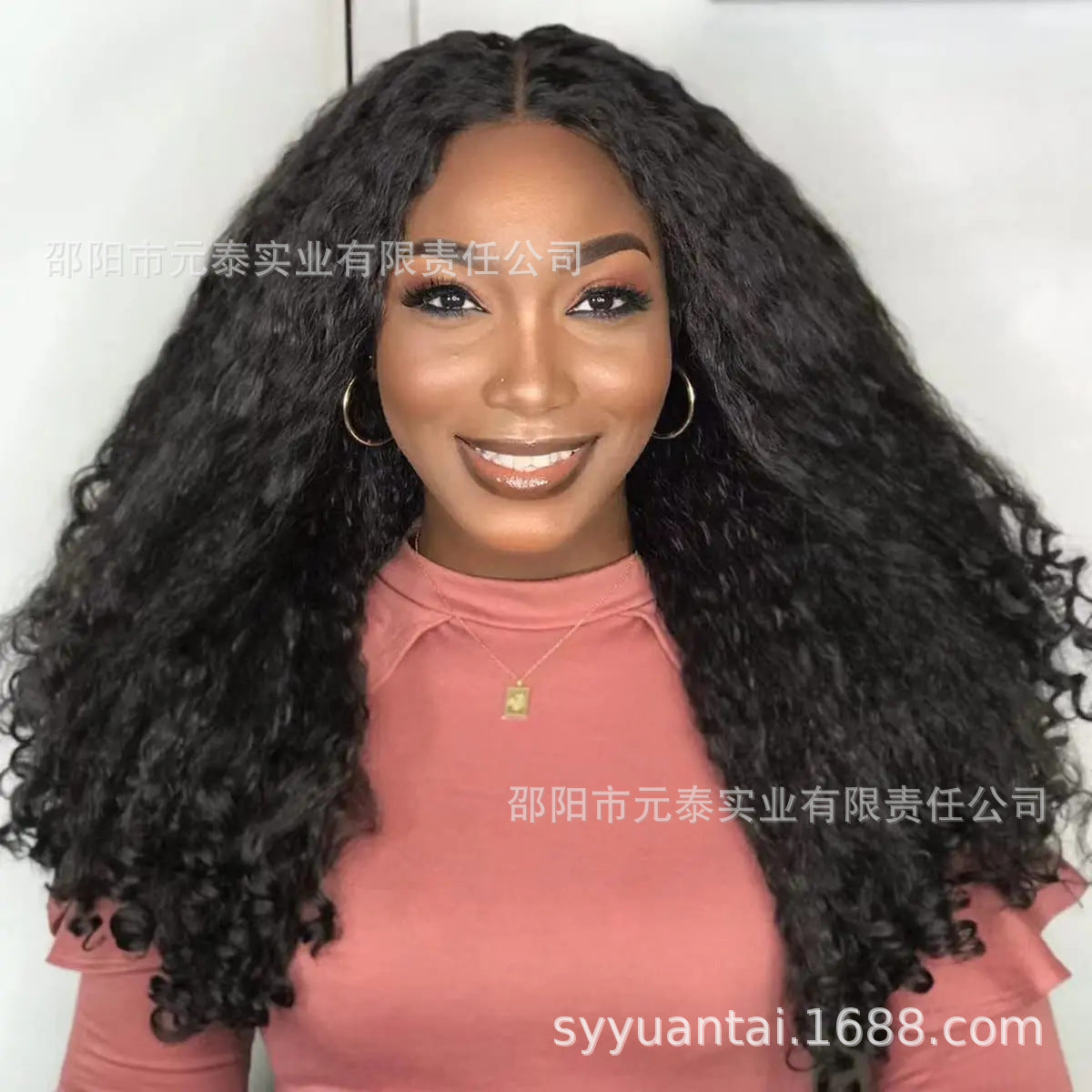 Hot Sale 180% Afro Curly V Synthetic Part Wig  For Women