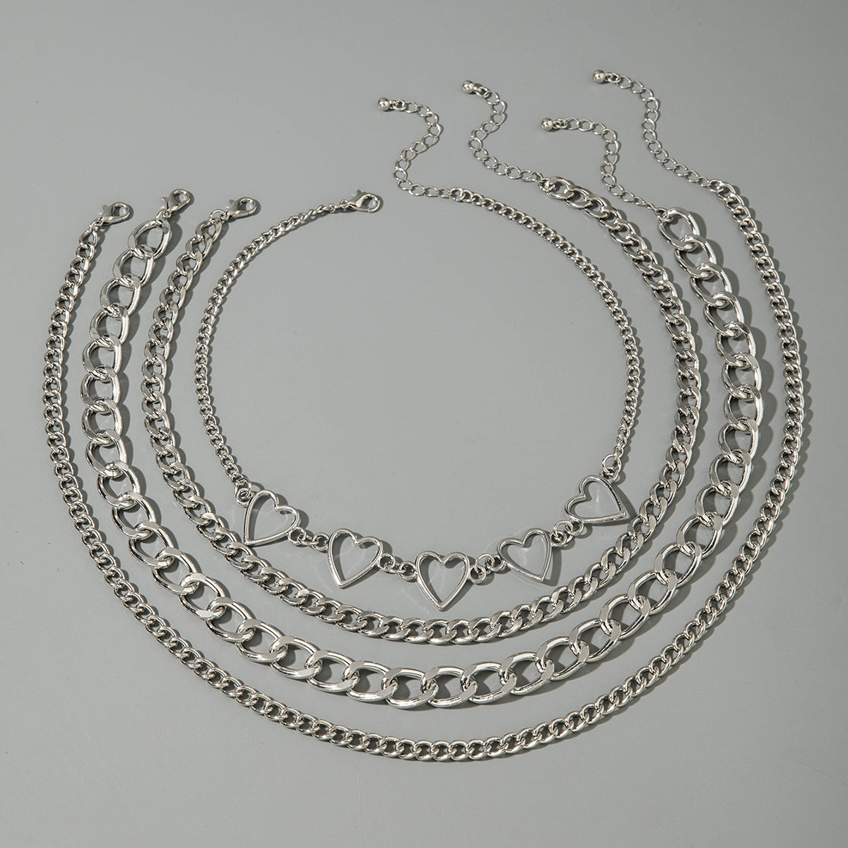 European and American Style Jewelry Hip-Hop Personality Geometric Exaggerated Necklace Heart-shaped Flat Thick Chain Hollow Multi-layer Necklace Wholesale