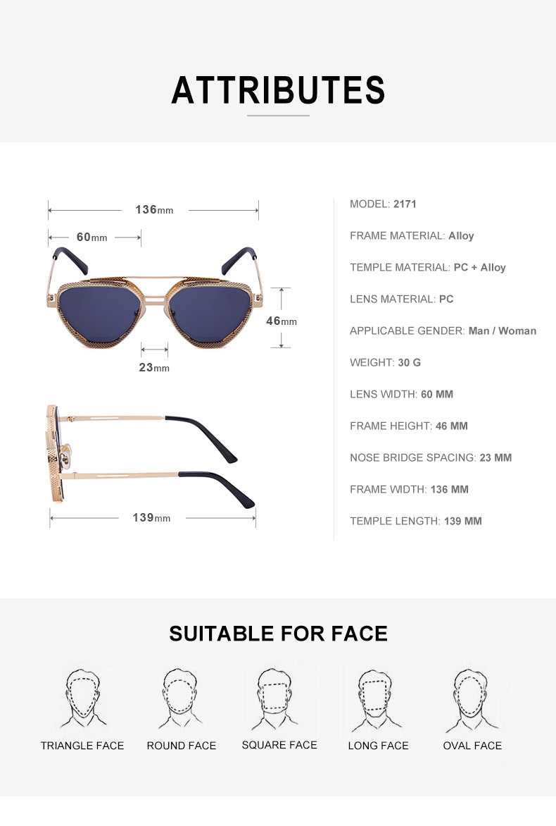 New Hollow Sunglasses for Men, European and American Retro Steampunk Irregular Sunglasses, Fashion Glasses sunglasses