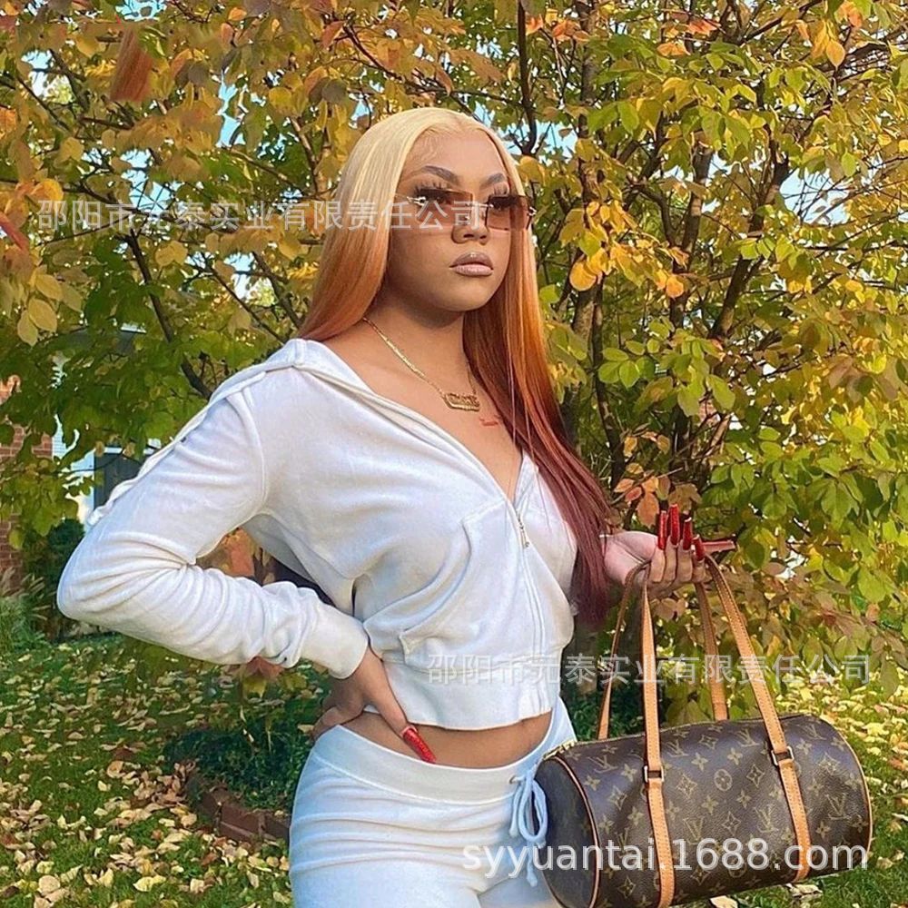 gold Brown Gradient Highlight Synthetic Wig Cross-Border Europe and America Blonde Ombre 13*4 Lace Front