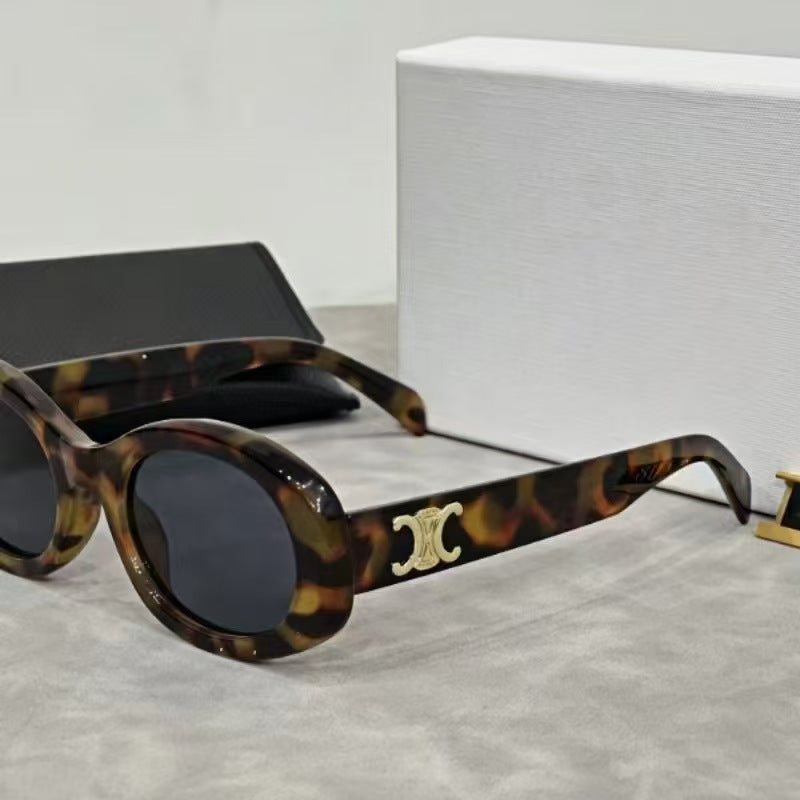 Vintage European and American Style Cat Eye Sunglasses for Women Trendy New Sunglasses with Celine Letters High-end UV Protection Glasses