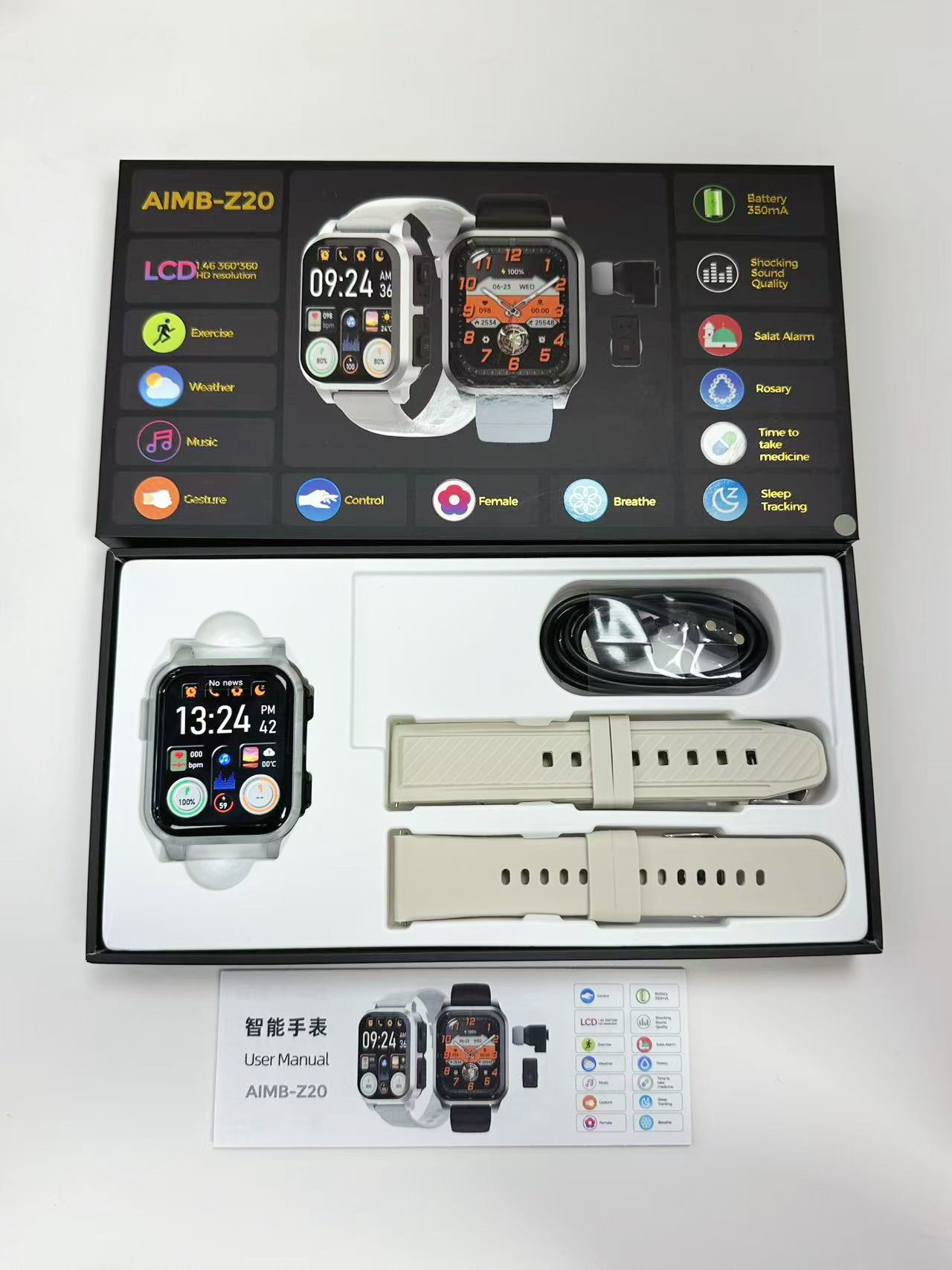 AIMB-Z20Smart Watch2.01inch Bluetooth Call Pedometer Sleep Three-Proof Sports Earphones Wireless