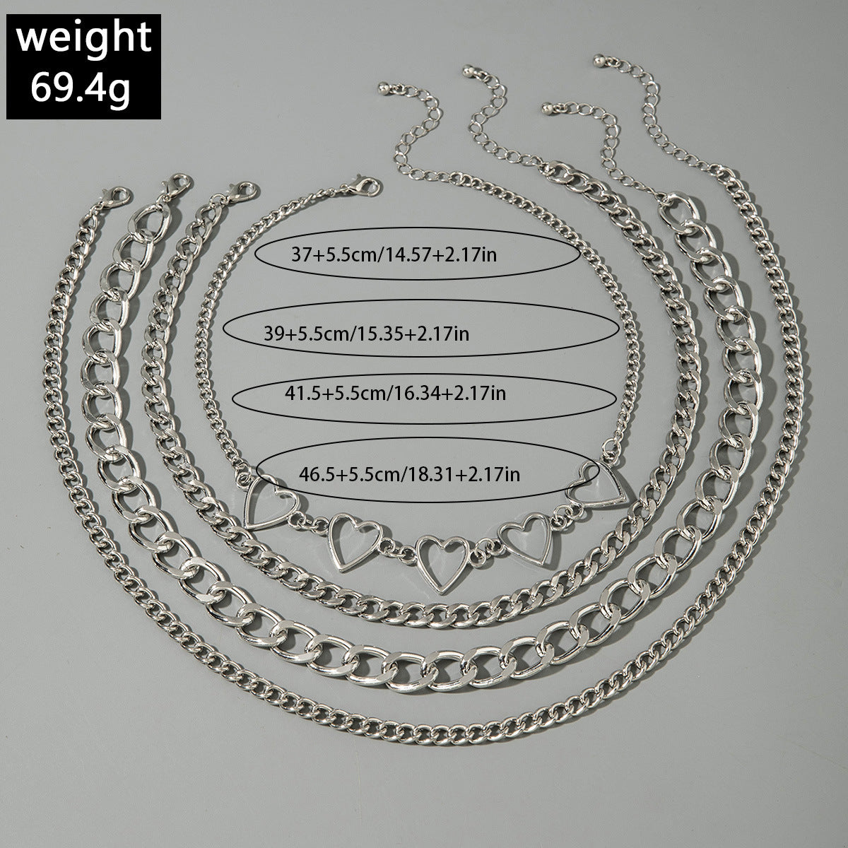 European and American Style Jewelry Hip-Hop Personality Geometric Exaggerated Necklace Heart-shaped Flat Thick Chain Hollow Multi-layer Necklace Wholesale