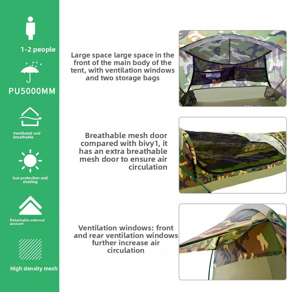 Thickened Single Tent Outdoor Camouflage Tunnel Tent Mountaineering Camping Windproof Portable Waterproof Camping Tent