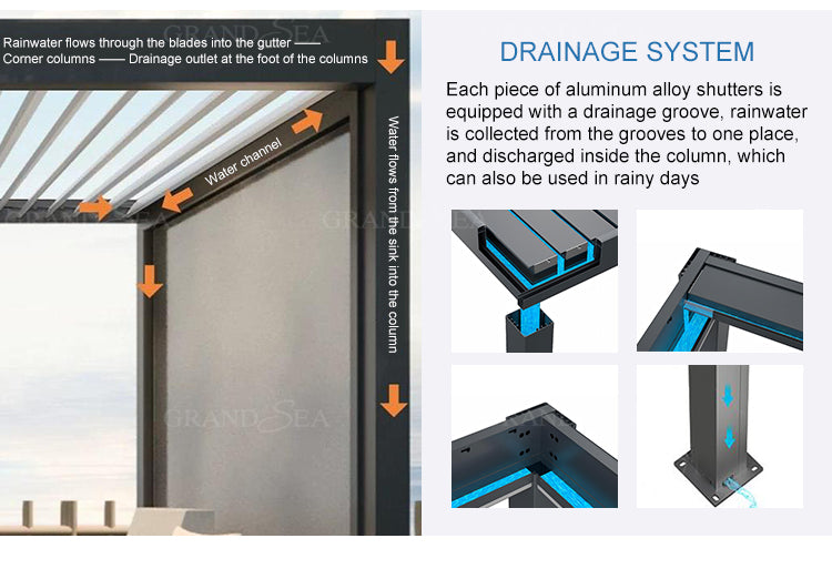 Outdoor Garden Motorized Louvered Roof System Bioclimatic Pergola Outdoor Aluminum Pergola With Sliding Glass Door and Louvered