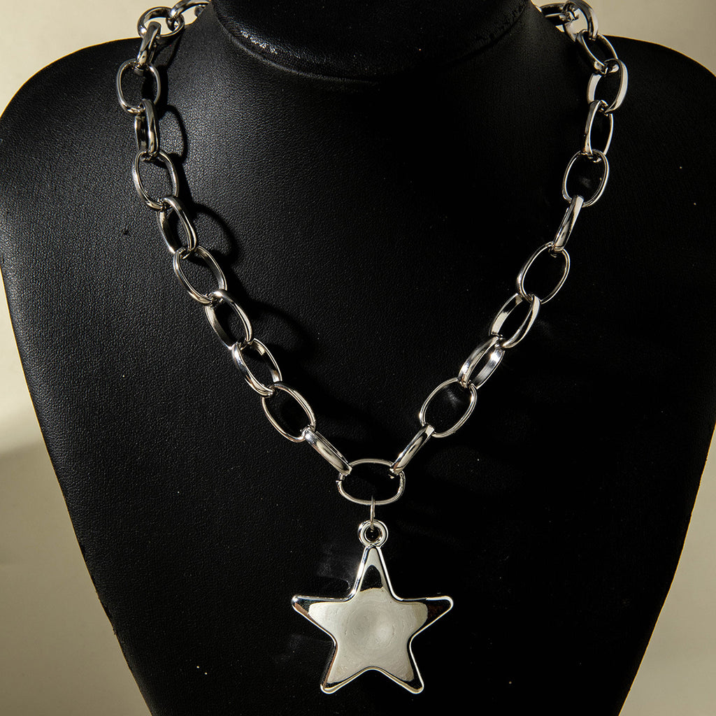 European and American Style Jewelry Five-Pointed Star ccb Exaggerated Pendant Necklace Fashionable and Unique Sweet Cool Style Necklace Wholesale