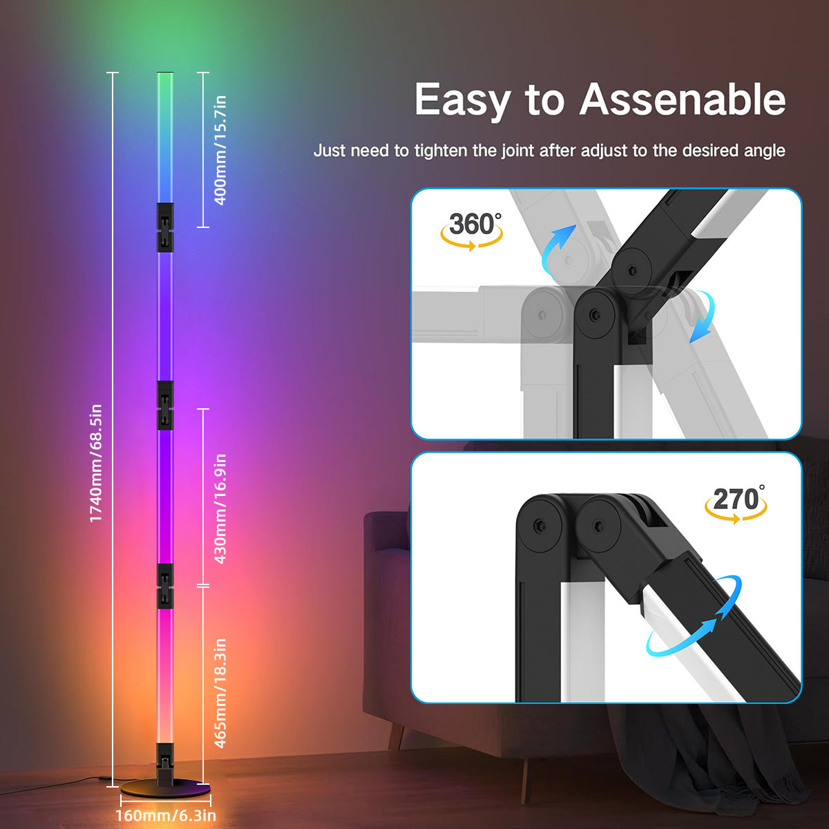 Bluetooth Floor Lamp led Floor Lamp RGBCW Atmosphere Light Symphony Floor Lamp Gaming Atmosphere Light Foldable Model