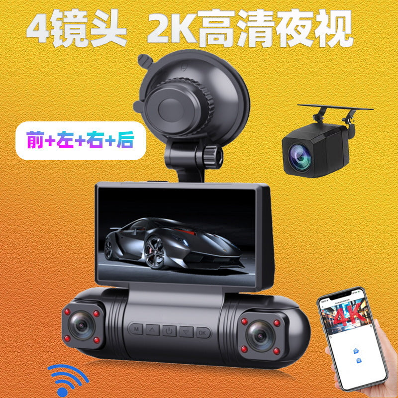 4Lens360Degree2k Ultra-high-definition infrared car night vision dashcam with reversing camera wifi Interconnection