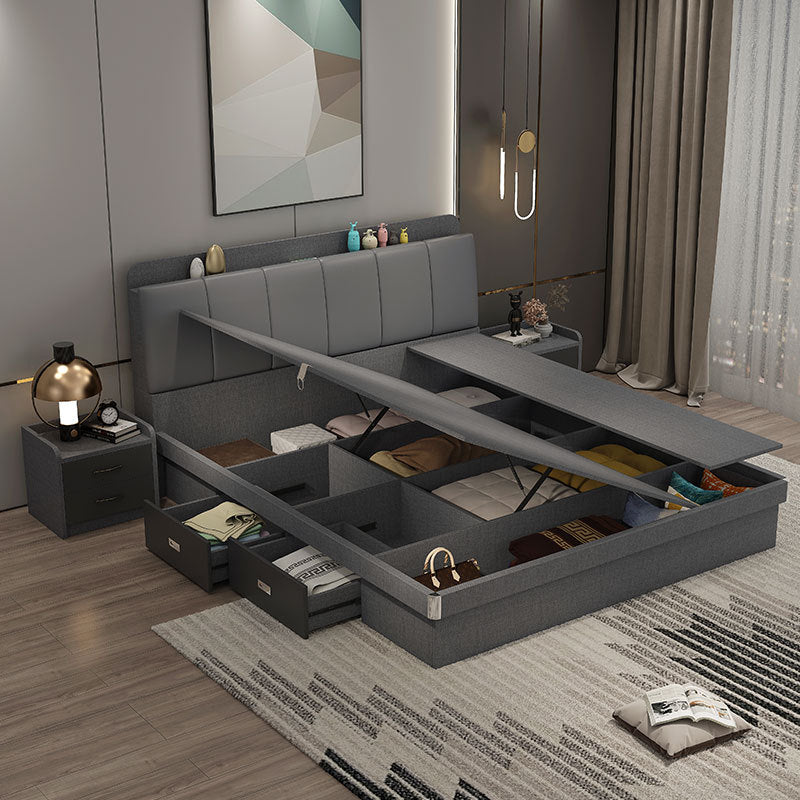 Leather Bed Master Bedroom Matching Double Bed Modern Minimalist with Drawers High Box Storage Bed1.5 Small Apartment Minimalist Wedding Bed