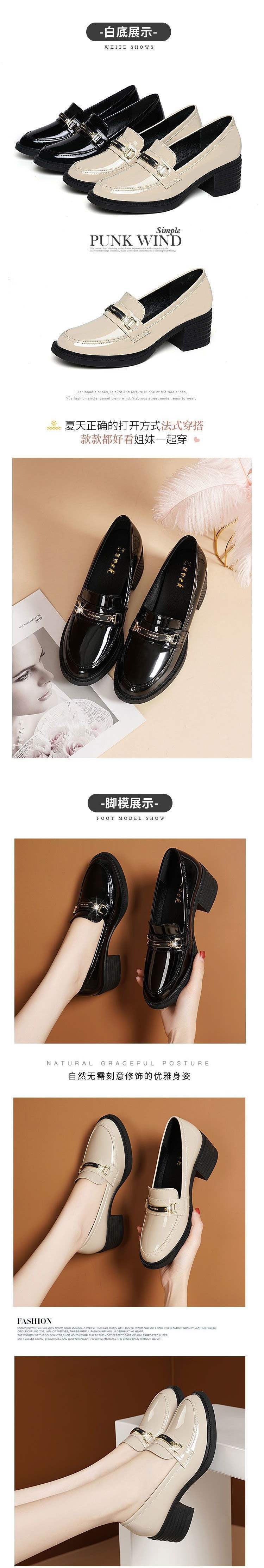 Soft Sole Women's Single Shoes Retro Spring and Autumn New Thick Heel Loafers Mid Heel Round Toe Chanel Style Slip-On