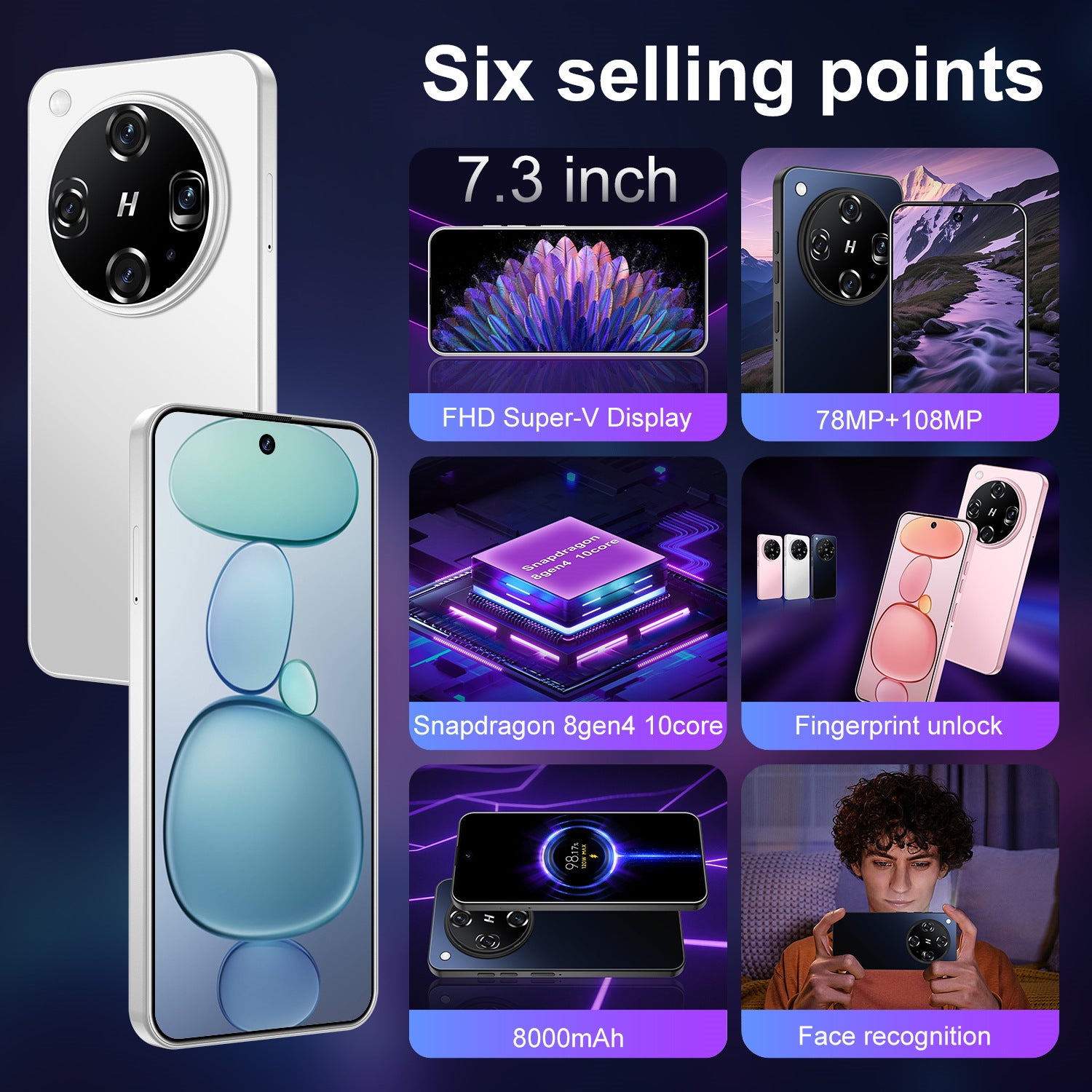 New X8 Ultra Android Smartphone7.3Large Screen with Perforations16+1T E-commerce available