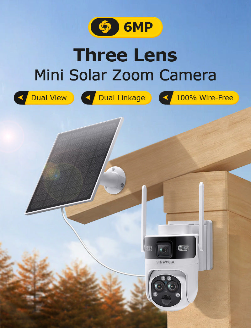 New three-eye waterproof solar camera15Times6MP High Definition Wireless Multi-zone Surveillance Gun Ball Machine
