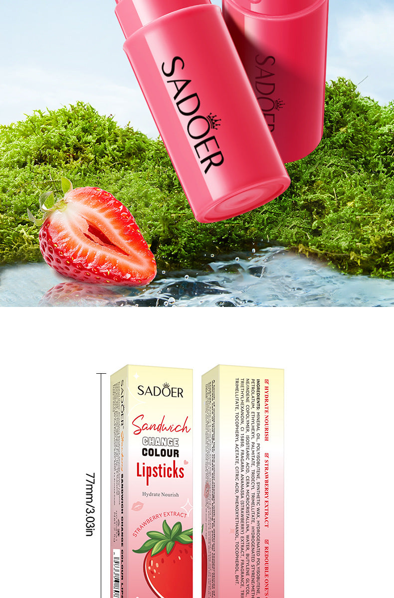 Full English Fruit Filled Temperature Changing Lip Balm SADOER Hydrating Moisturizing Temperature Changing Lip Balm for Foreign Trade