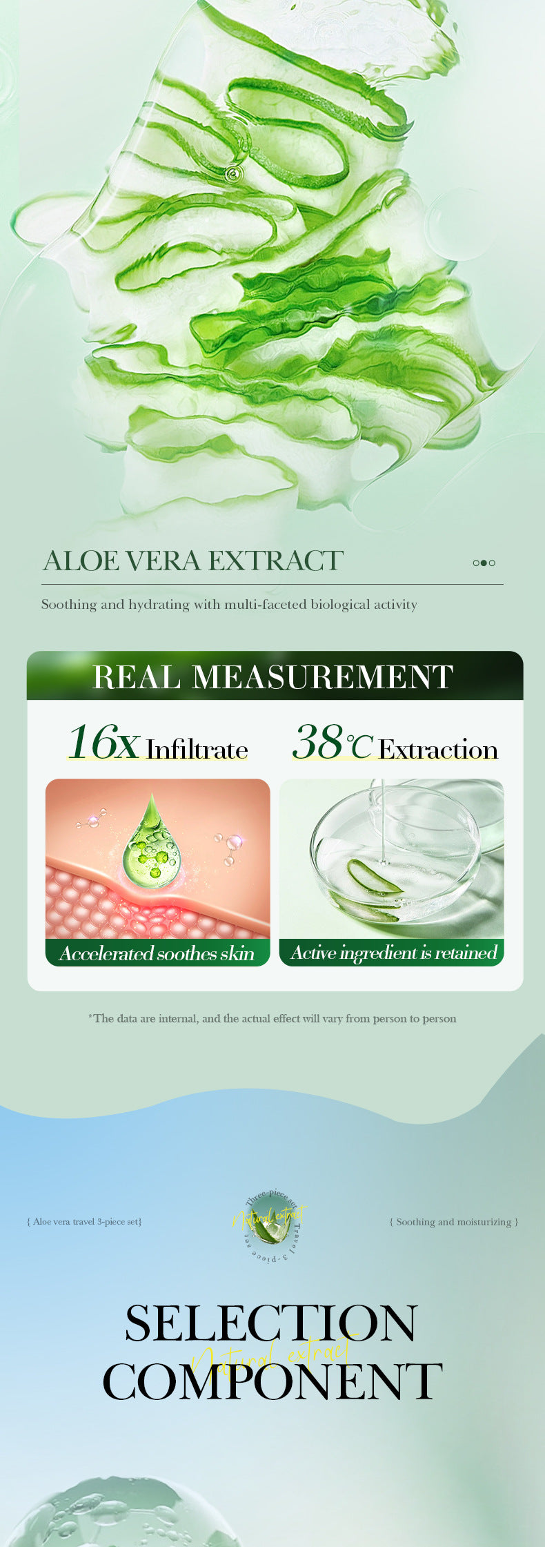 Full English Aloe Vera Travel Three-Piece Set SADOER Aloe Vera Gel Toner Facial Cleanser  Wholesale