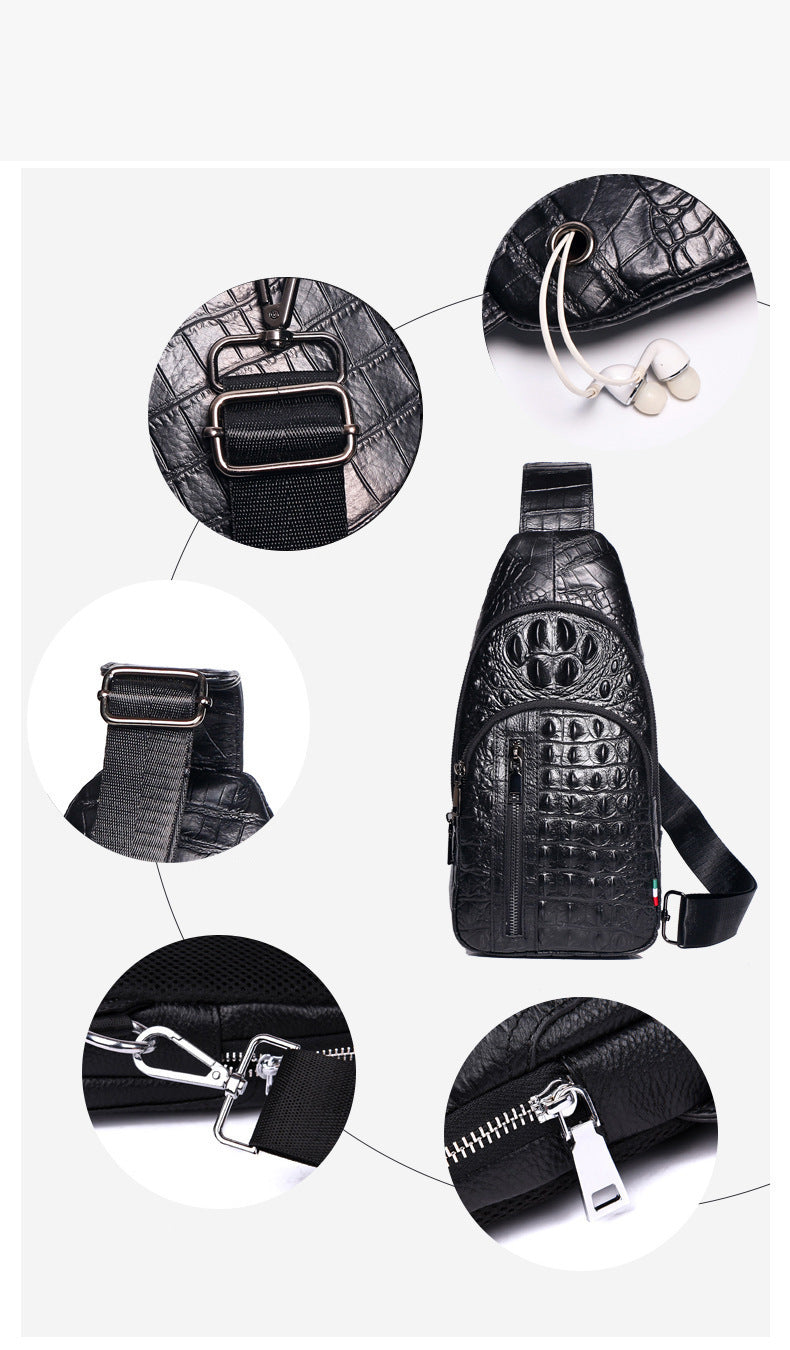 2025New European and American Fashion Crocodile Pattern Top Layer Cowhide Men's Password Lock Genuine Leather Chest Bag High-end Crossbody Bag