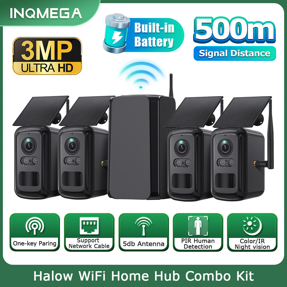WiFi Base Station Camera Outdoor Solar Camera One-to-Four Home Use WiFi Battery Camera Set